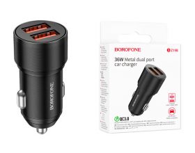 Автомобильное зарядное устройство АЗУ 2USB BOROFONE BZ19B 36W  QC3.0 Wisdom 2400 mAh (черный)