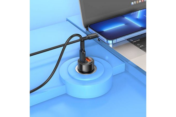 Автомобильное зарядное устройство АЗУ USB + USB-C BOROFONE BZ20 38W  PD20W + QC3.0 (фиолетовый прозрачный)