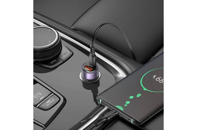 Автомобильное зарядное устройство АЗУ USB + USB-C BOROFONE BZ20 38W  PD20W + QC3.0 (фиолетовый прозрачный)