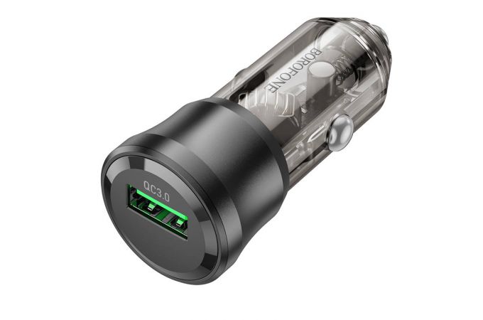 Автомобильное зарядное устройство АЗУ USB BOROFONE BZ23 Noble single port QC3.0 (черный прозрачный)