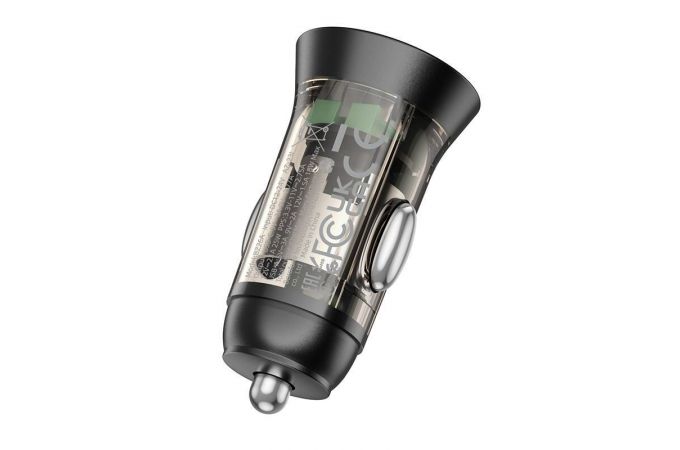 Автомобильное зарядное устройство АЗУ USB + USB-C BOROFONE BZ26A PD30W + QC3.0 (прозрачный черный)
