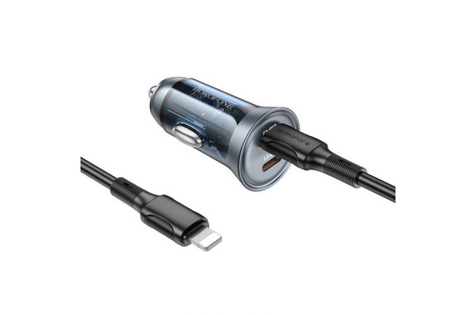 Автомобильное зарядное устройство АЗУ 2USB-C + кабель Lightning BOROFONE BZ26B PD45W (черный прозрачный)
