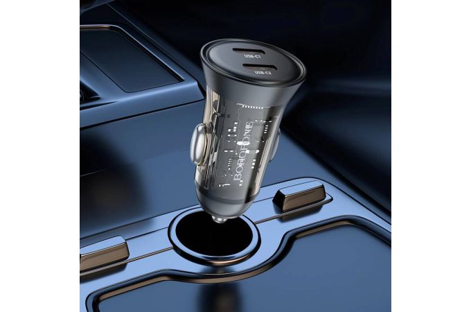 Автомобильное зарядное устройство АЗУ 2USB-C + кабель Lightning BOROFONE BZ26B PD45W (черный прозрачный)
