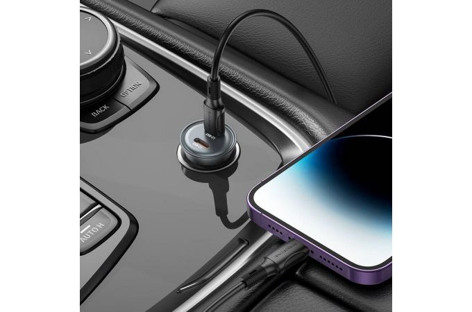 Автомобильное зарядное устройство АЗУ 2USB-C + кабель Lightning BOROFONE BZ26B PD45W (черный прозрачный)