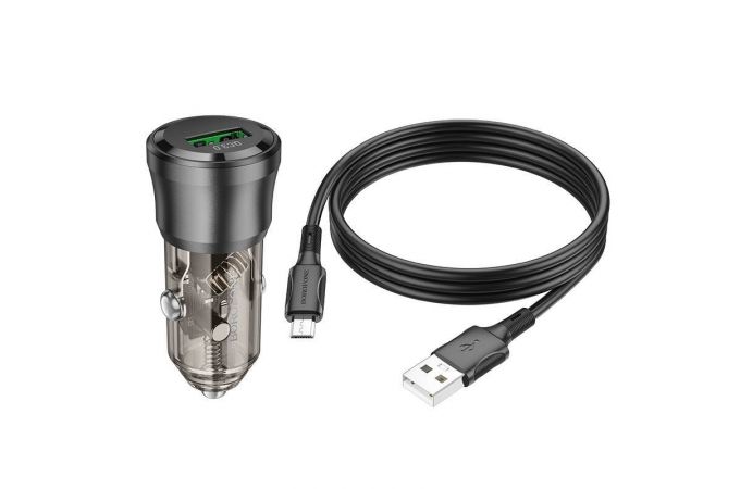 Автомобильное зарядное устройство АЗУ USB + кабель MicroUSB BOROFONE BZ23 QC3.0 (черный)