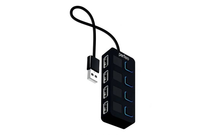 Разветвитель USB-HUB Perfeo PF-H044 4 Port, чёрный