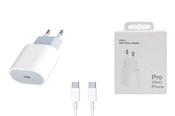 Сетевое зарядное устройство USB-C + кабель Type-C - Type-C APPL 35W 17 PRO MAX (copy orig) (Белый)