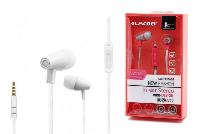 Наушники вакуумные проводные ELMCOEI EV-118 (белый)