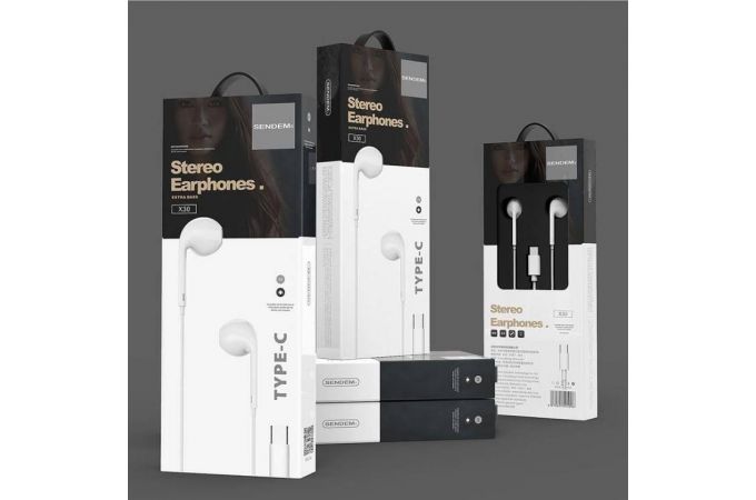 Наушники вакуумные проводные SENDEM X30 штекер Type-C (белый)
