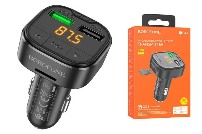 FM-Модулятор BOROFONE BC43 Flash QC3.0 car BT FM transmitter