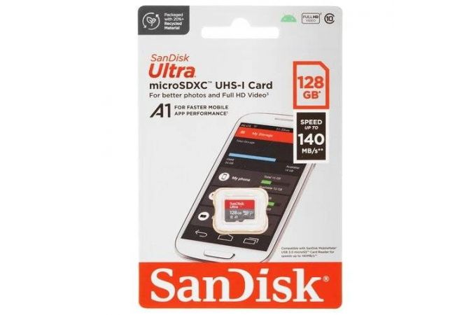 Карта памяти MicroSDXC_128 Gb SanDisk Ultra 140Mb/s б/ад SDSQUAB-128G-GN6MN