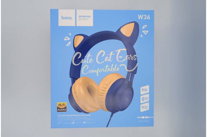 Наушники мониторные проводные HOCO W36 Cat ear kids wireless headphones Bluetooth (синий) (УЦЕНКА! МЯТАЯ УПАКОВКА)