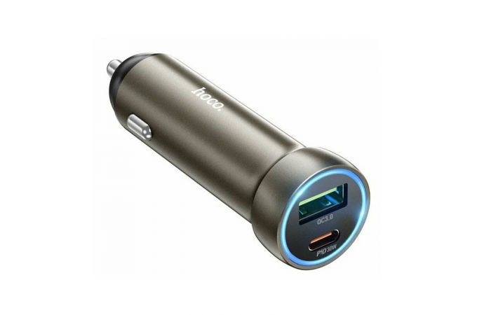 Автомобильное зарядное устройство АЗУ USB-C HOCO Z54A Prosperous 48W с 2 портами PD30W+QC3.0 (металлик)