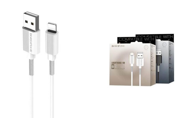 Кабель USB - Lightning BOROFONE BX11, 2,4A (белый) 1м (пружинки)