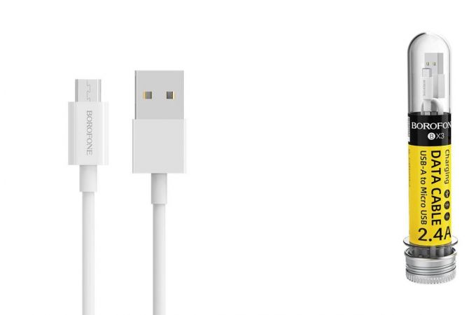 Кабель USB - MicroUSB BOROFONE BX3 2,4A (белый) 1м (в колбе)