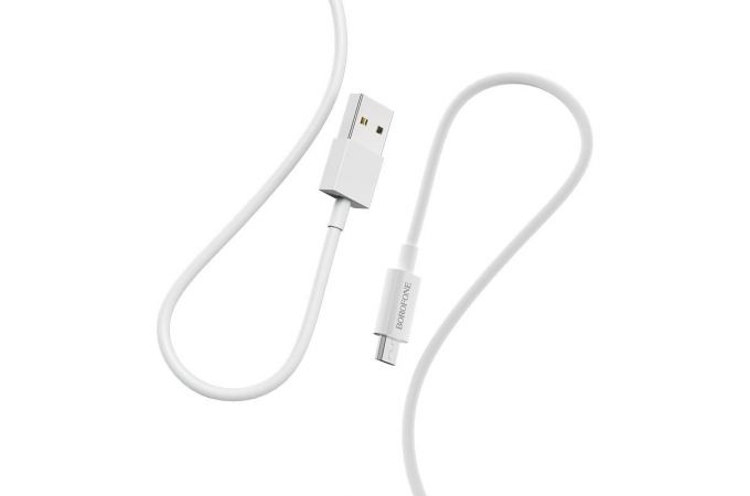 Кабель USB - MicroUSB BOROFONE BX3 2,4A (белый) 1м (в колбе)