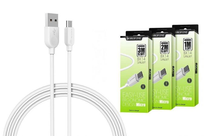 Кабель USB - MicroUSB BOROFONE BX14 2A (белый) 1м (LinkJet)