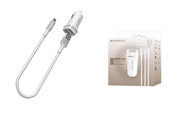 Автомобильное зарядное устройство АЗУ 2USB + кабель MicroUSB BOROFONE BZ2 Jouroad 2400 mAh (белый)