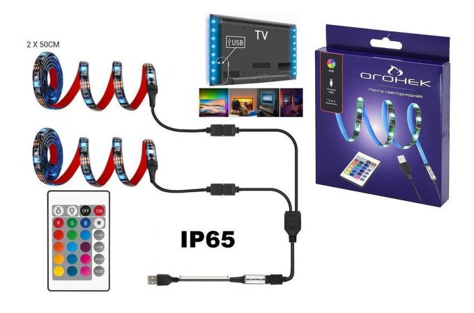 Лента светодиодная Огонек OG-LDL17 RGB 2*0.5м (USB)