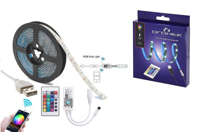 Лента светодиодная Огонек OG-LDL18 RGB 1м (WI-FI,USB)