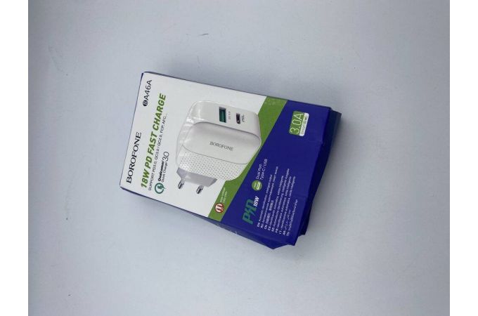 Сетевое зарядное устройство USB + USB-C BOROFONE BA46A Premium PD+ QC 3.0 (белый) (УЦЕНКА! МЯТАЯ УПАКОВКА)