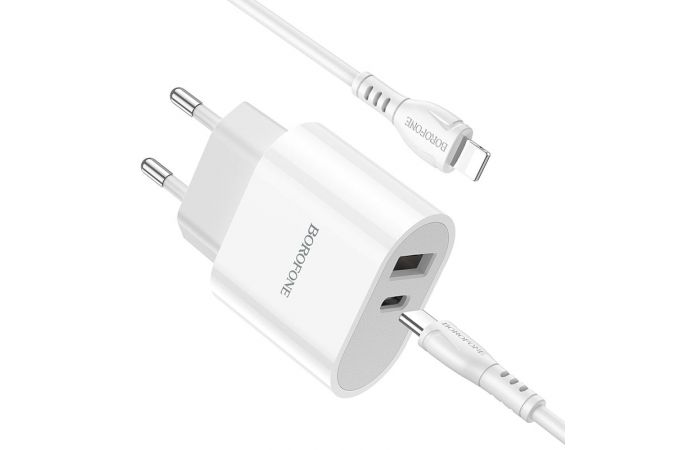 Сетевое зарядное устройство USB-C + кабель Lightning - Type-C BOROFONE BA62A (белый)