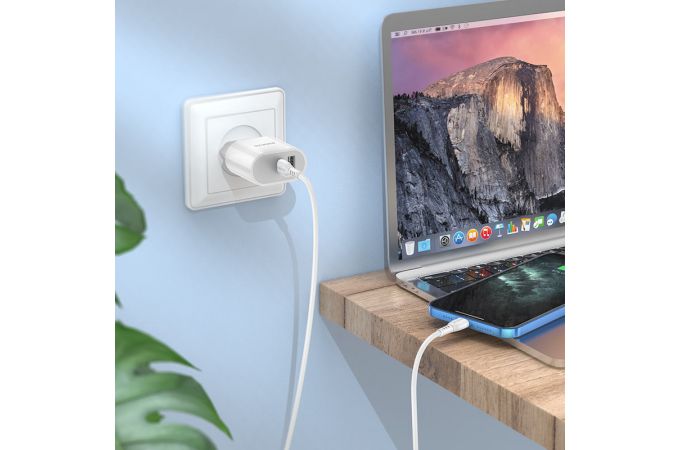 Сетевое зарядное устройство USB-C + кабель Lightning - Type-C BOROFONE BA62A (белый)