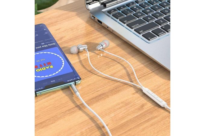 Наушники вакуумные проводные HOCO M90 Delight sound (серебристый)