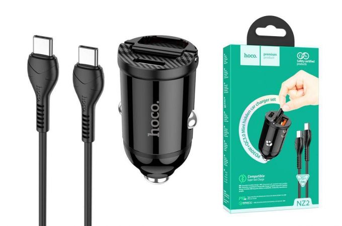 Автомобильное зарядное устройство АЗУ USB + кабель Type-C HOCO NZ2 30W+QC3.0 (черный)