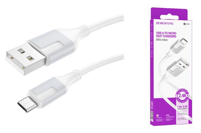 Кабель USB - MicroUSB BOROFONE BX101 2,4A (белый) 1м