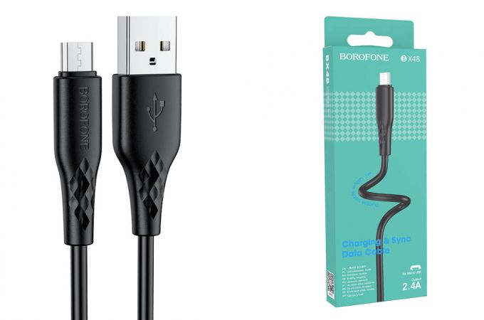 Кабель USB - MicroUSB BOROFONE BX48 3A (черный) 1м