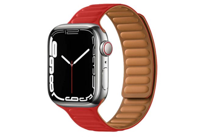 Пластиковый прорезиненный ремешок с магнитной застежкой Kingxbar для Apple Watch 42/44 mm красный