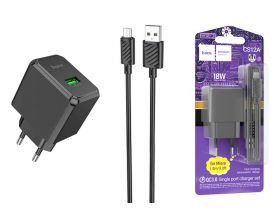 Сетевое зарядное устройство USB + кабель MicroUSB HOCO CS12A  QC3.0 (черный)