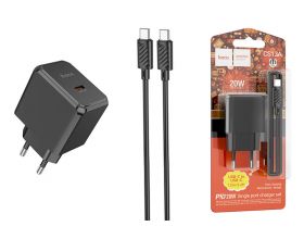 Сетевое зарядное устройство USB-C + кабель Type-C HOCO CS13A PD20W (черный)