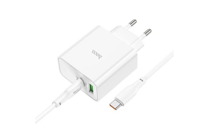 Сетевое зарядное устройство USB + USB-C + кабель Type-C HOCO C113A PD65W+ QC 3.0 (белый)