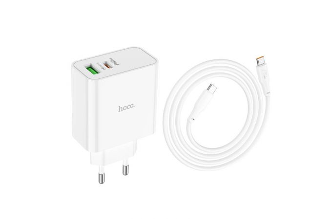 Сетевое зарядное устройство USB + USB-C + кабель Type-C HOCO C113A PD65W+ QC 3.0 (белый)