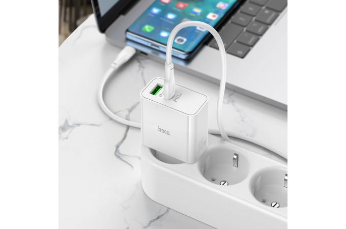 Сетевое зарядное устройство USB + USB-C + кабель Type-C HOCO C113A PD65W+ QC 3.0 (белый)