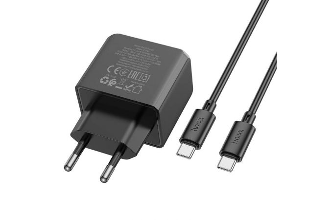 Сетевое зарядное устройство USB+USB-C + кабель Type-C-Type-C HOCO CS14A PD20W + QC3.0 (черный)