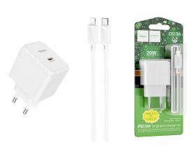 Сетевое зарядное устройство USB-C + кабель Lightning - Type-C HOCO CS13A charger PD20W  (белый)