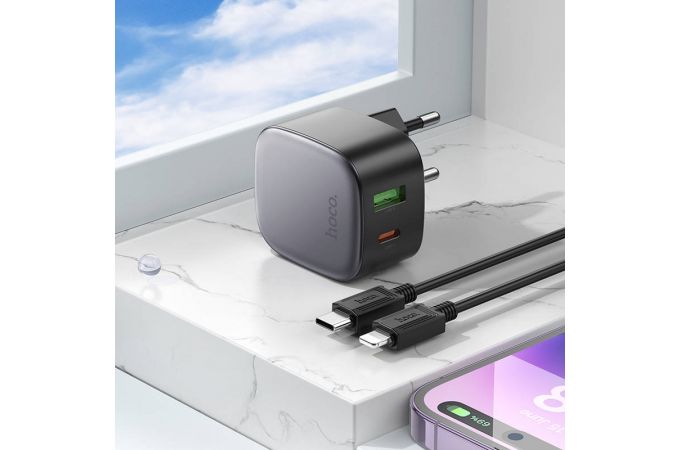 Сетевое зарядное устройство USB + USB-C + кабель Lightning - Type-C HOCO CS32A PD20W + QC3.0 (черный)