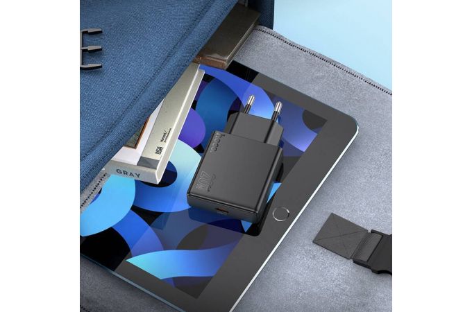 Сетевое зарядное устройство USB-C + кабель Lightning - Type-C HOCO N37 PD20W (черный)