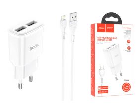 Сетевое зарядное устройство 2USB + кабель Lightning HOCO C88A 2400mAh (белый)