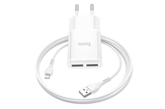 Сетевое зарядное устройство 2USB + кабель Lightning HOCO C88A 2400mAh (белый)