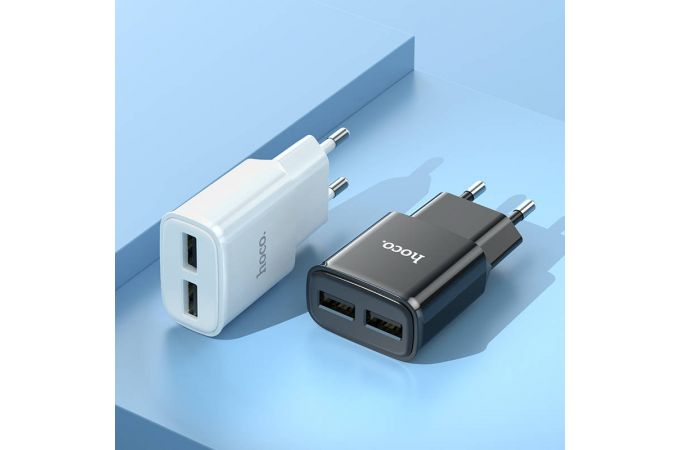 Сетевое зарядное устройство 2USB + кабель Lightning HOCO C88A 2400mAh (белый)