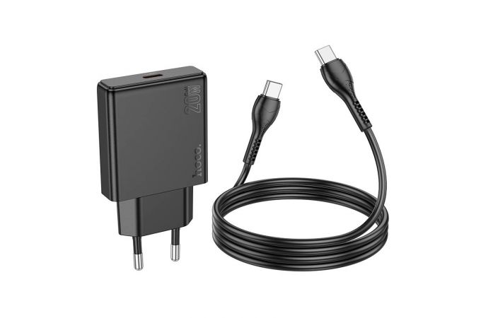Сетевое зарядное устройство USB-C + кабель Type-C HOCO N37 PD20W (черный)
