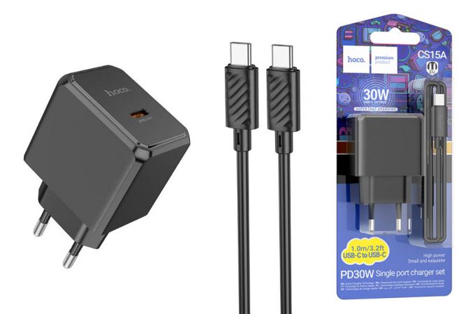 Сетевое зарядное устройство USB-C + кабель Type-C HOCO CS15A PD30W (черный)