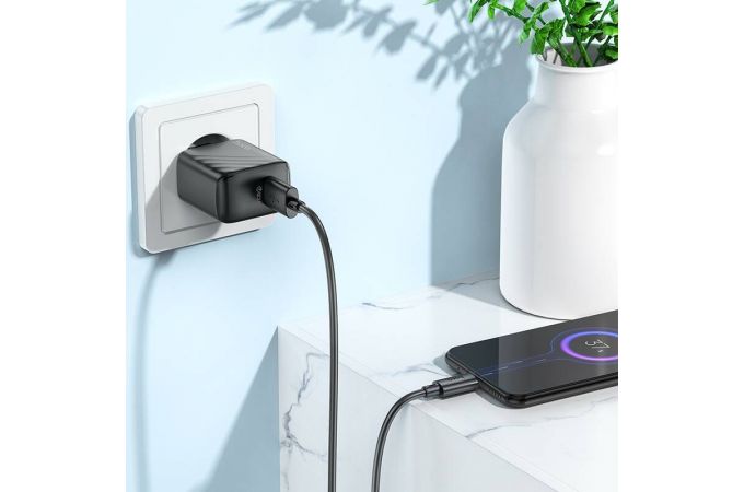 Сетевое зарядное устройство USB + кабель MicroUSB HOCO CS21A  QC3.0 (черный)