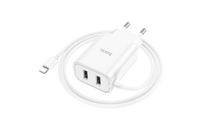 Сетевое зарядное устройство 2USB + кабель Lightning HOCO C103A 2400mAh (белый)