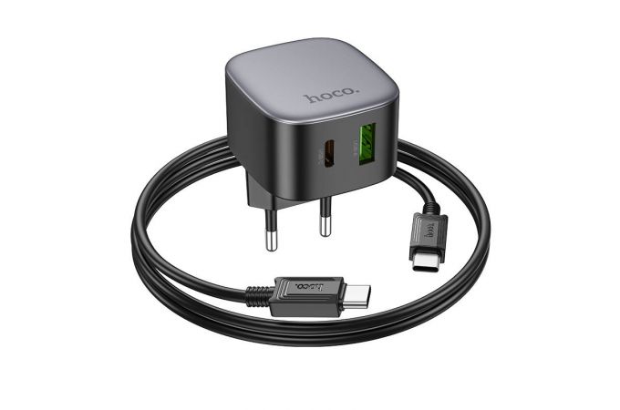 Сетевое зарядное устройство USB+USB-C + кабель Type-C-Type-C HOCO CS32A PD20W + QC3.0 (черный)