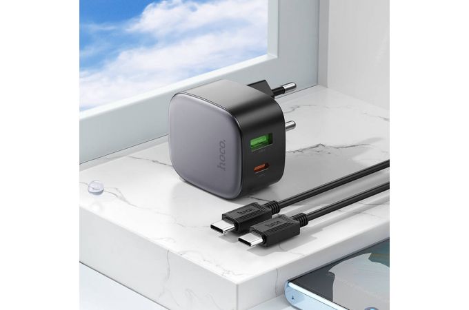 Сетевое зарядное устройство USB+USB-C + кабель Type-C-Type-C HOCO CS32A PD20W + QC3.0 (черный)